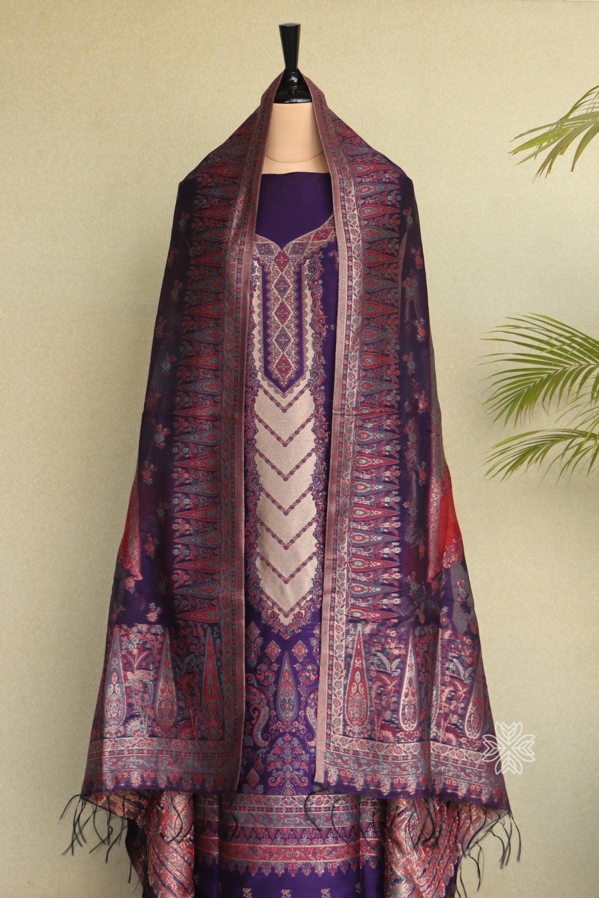 Purple Kani Silk Suit with Zari Dupatta