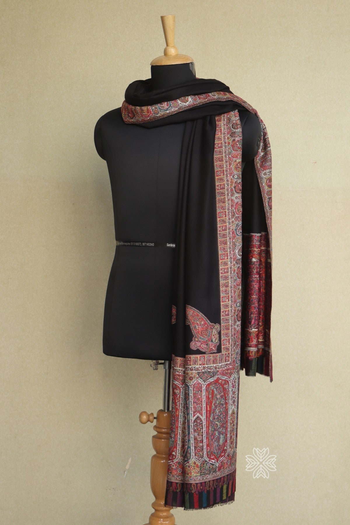 Black Men Fine Wool Jamawar Border Shawl