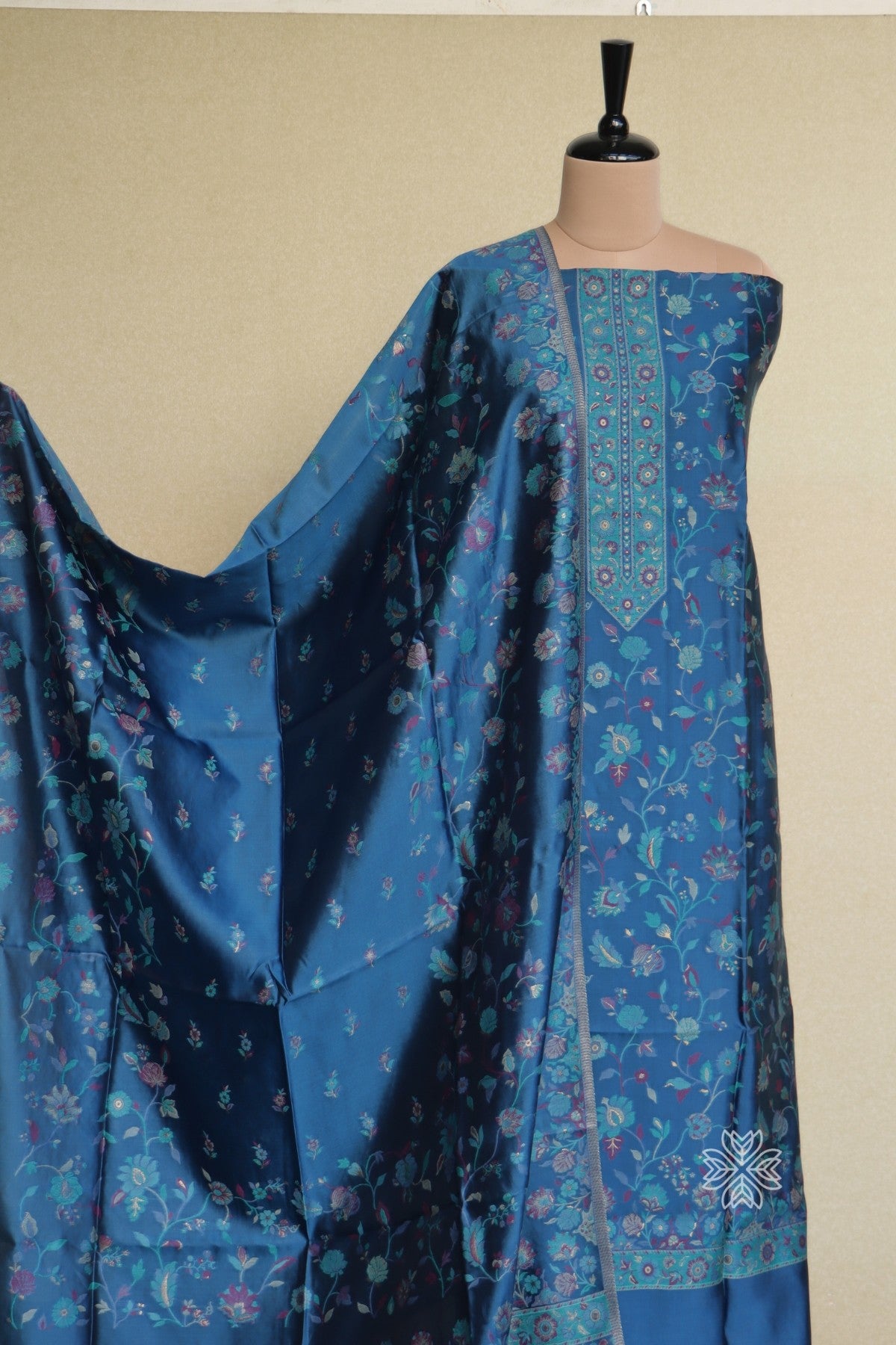 Blue Kani Organza Silk Suit