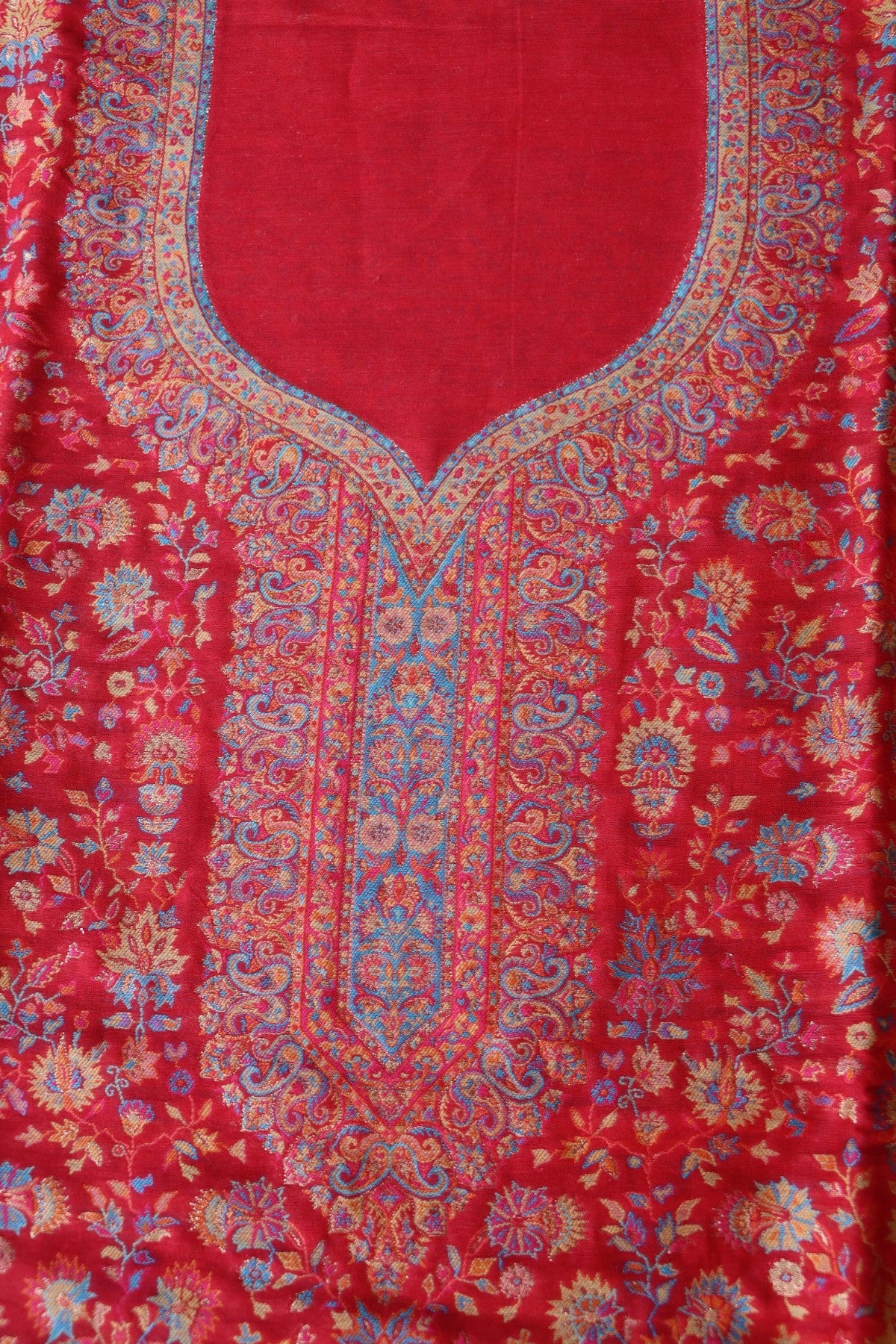 Red Kani Silk Linen Suit with Zari