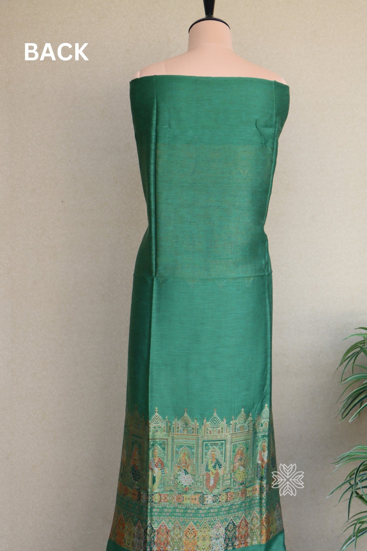 Green Kani Silk Linen Suit with Darbar Dupatta