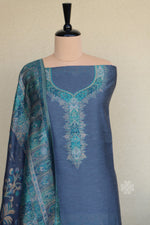 Grey Kani Silk Linen Suit With Darbar Dupatta