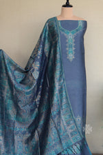 Grey Kani Silk Linen Suit With Darbar Dupatta