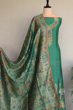 Green Kani Silk Linen Suit with Darbar Dupatta