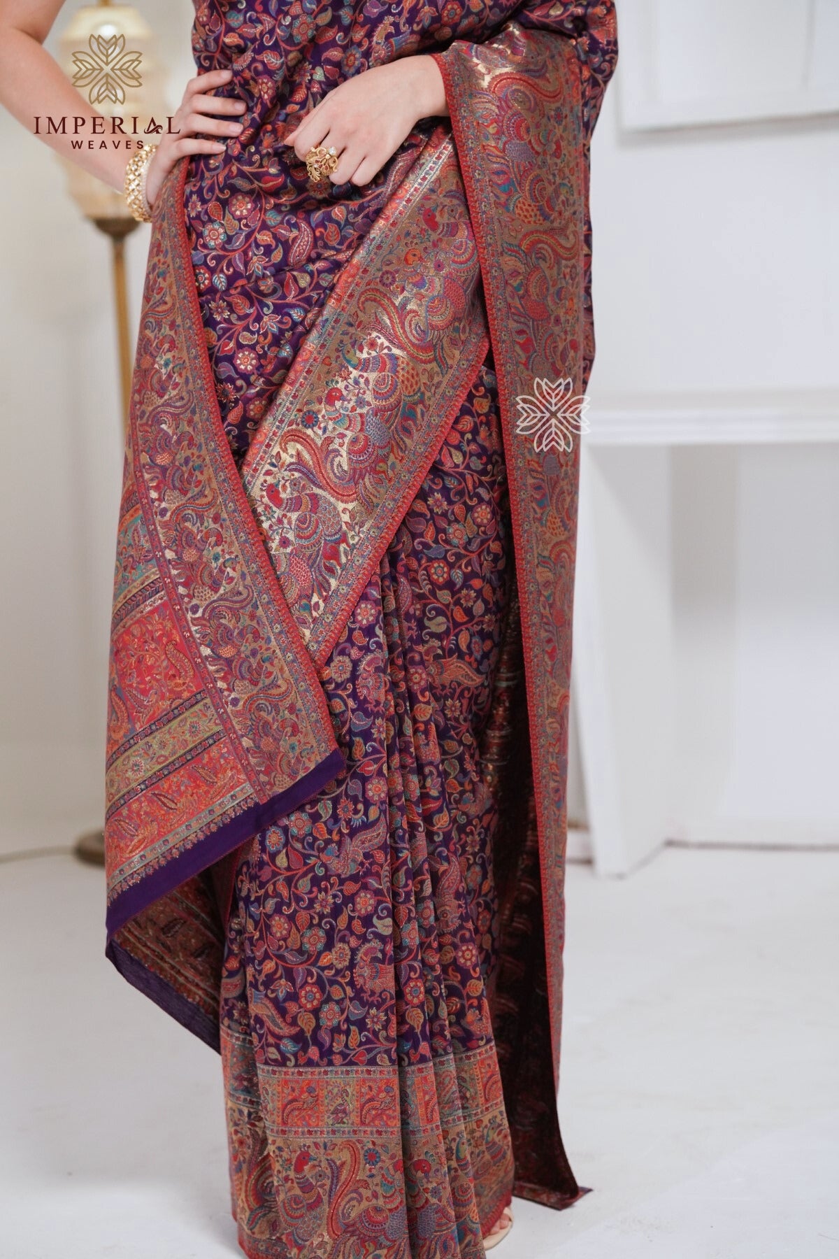 Purple Kani Kalamkari Silk Saree