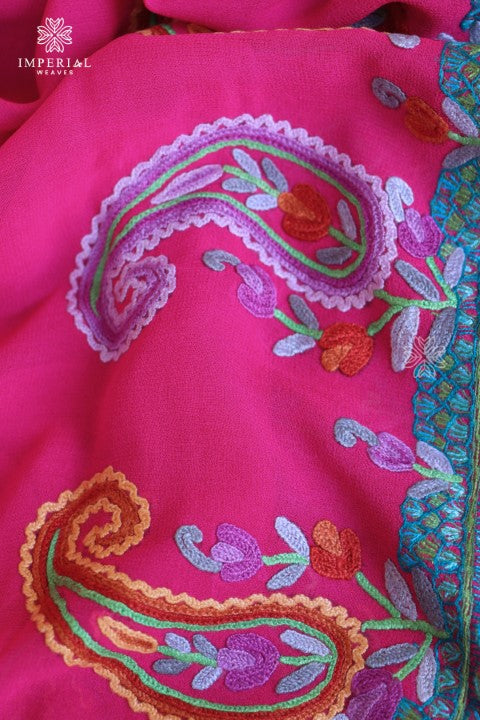 Fuchsia Pink Kashmiri Sozni Aari Hand Embroidered Suit