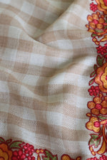 Beige Check Aari Fine Wool Shawl