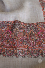 Beige Sozni Fine Wool Shawl