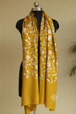 Mustard Yellow Woolen All Over Aari Stole