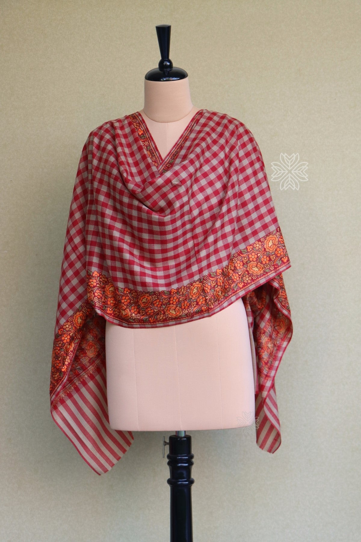 Red Check Fine Wool Shawl