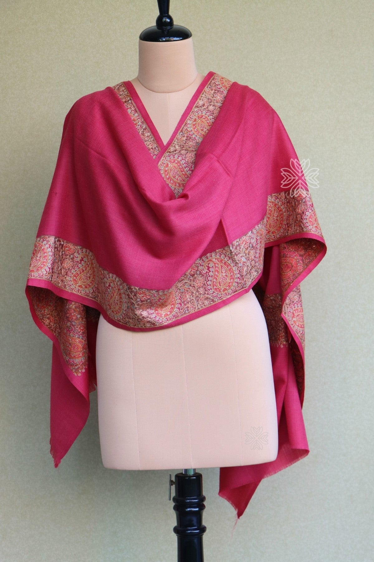 Pink Sozni Fine Wool Shawl