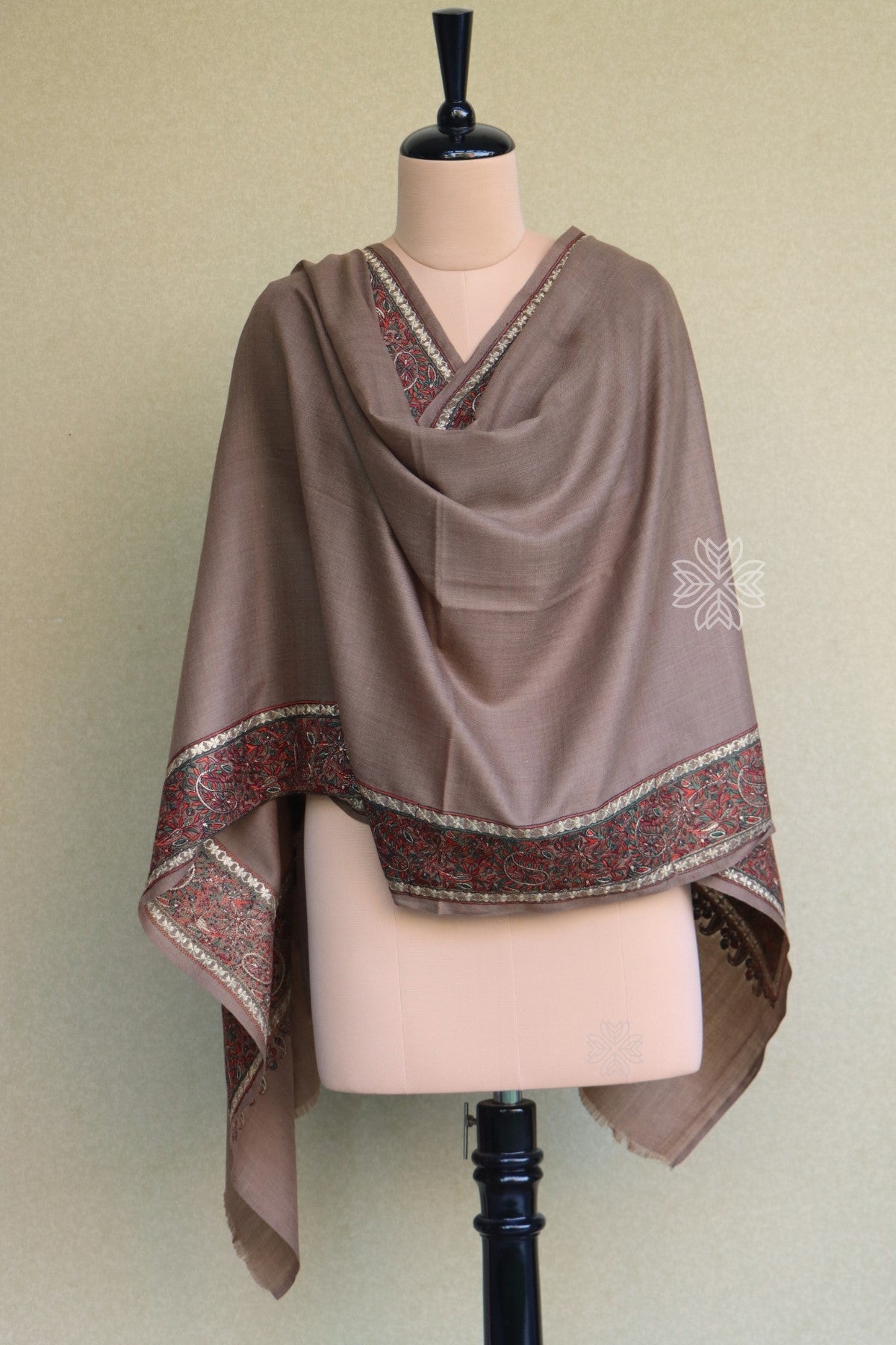 Brown Sozni Fine Wool Shawl