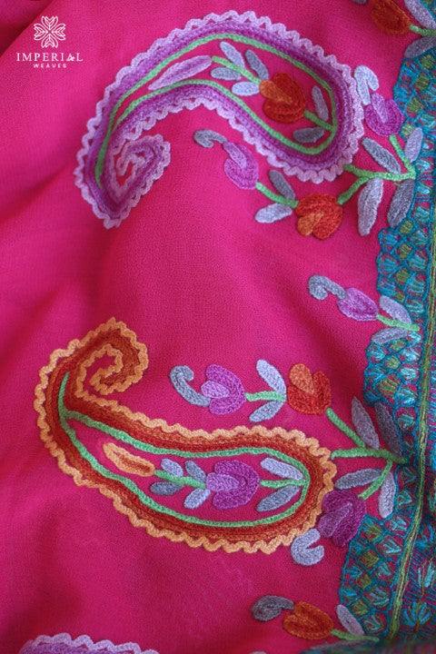 Fuchsia Pink Kashmiri Sozni Aari Hand Embroidered Suit