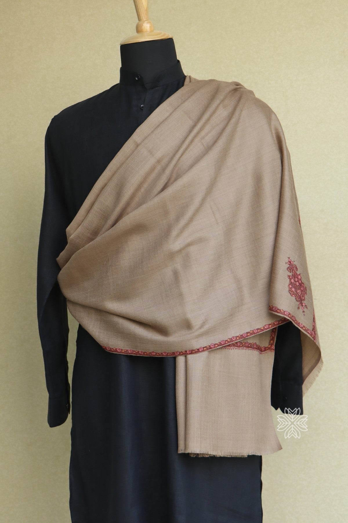 Natural Colored Men Fine Wool Sozni Shawl