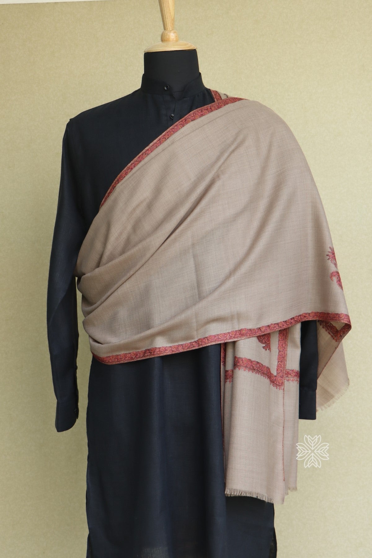 Natural Colored Men Fine Wool Sozni Shawl