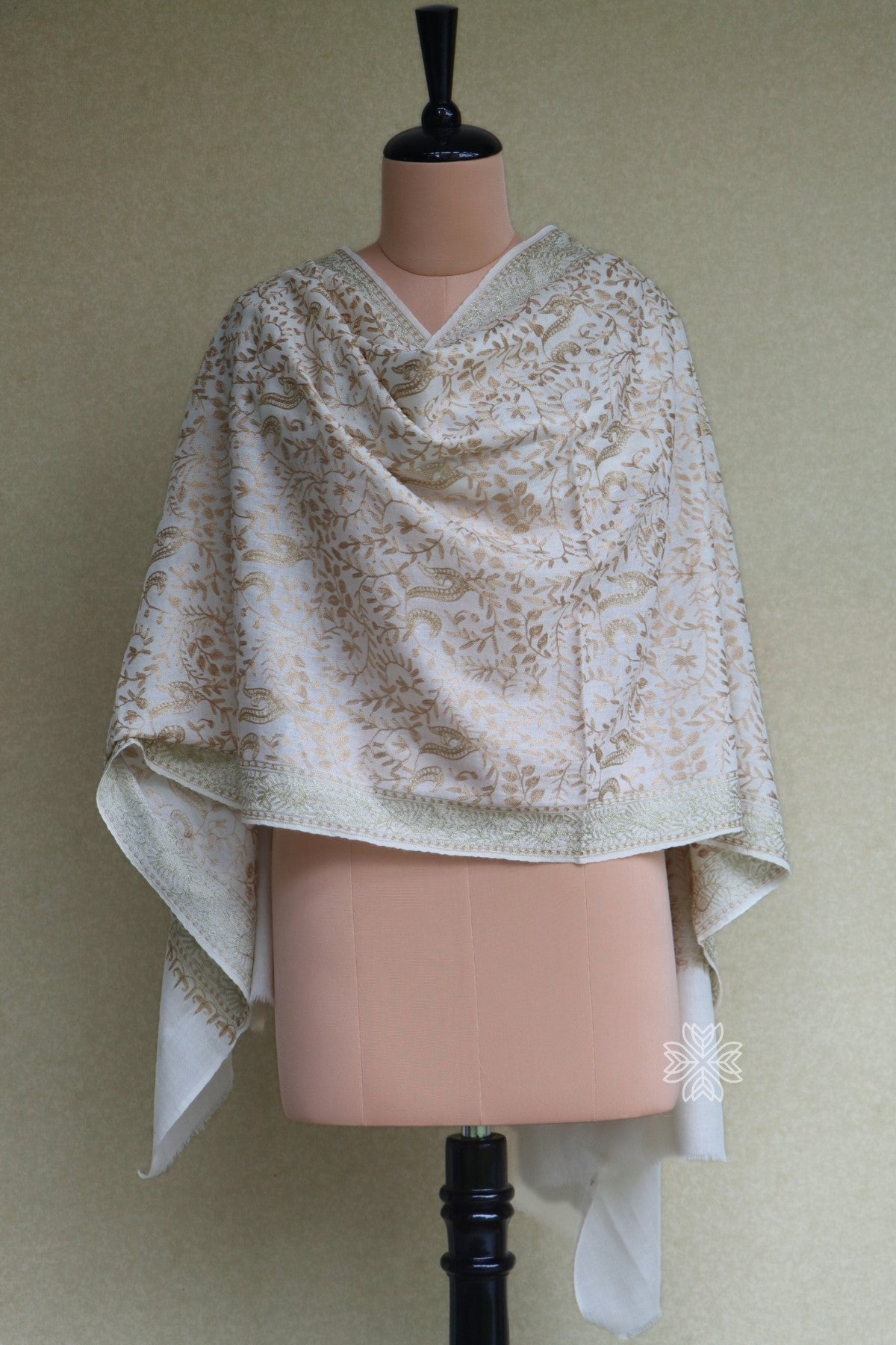 Off White Aari Jaal Fine Wool Shawl