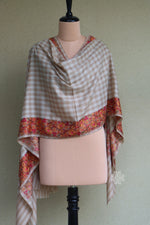 Beige Check Aari Fine Wool Shawl