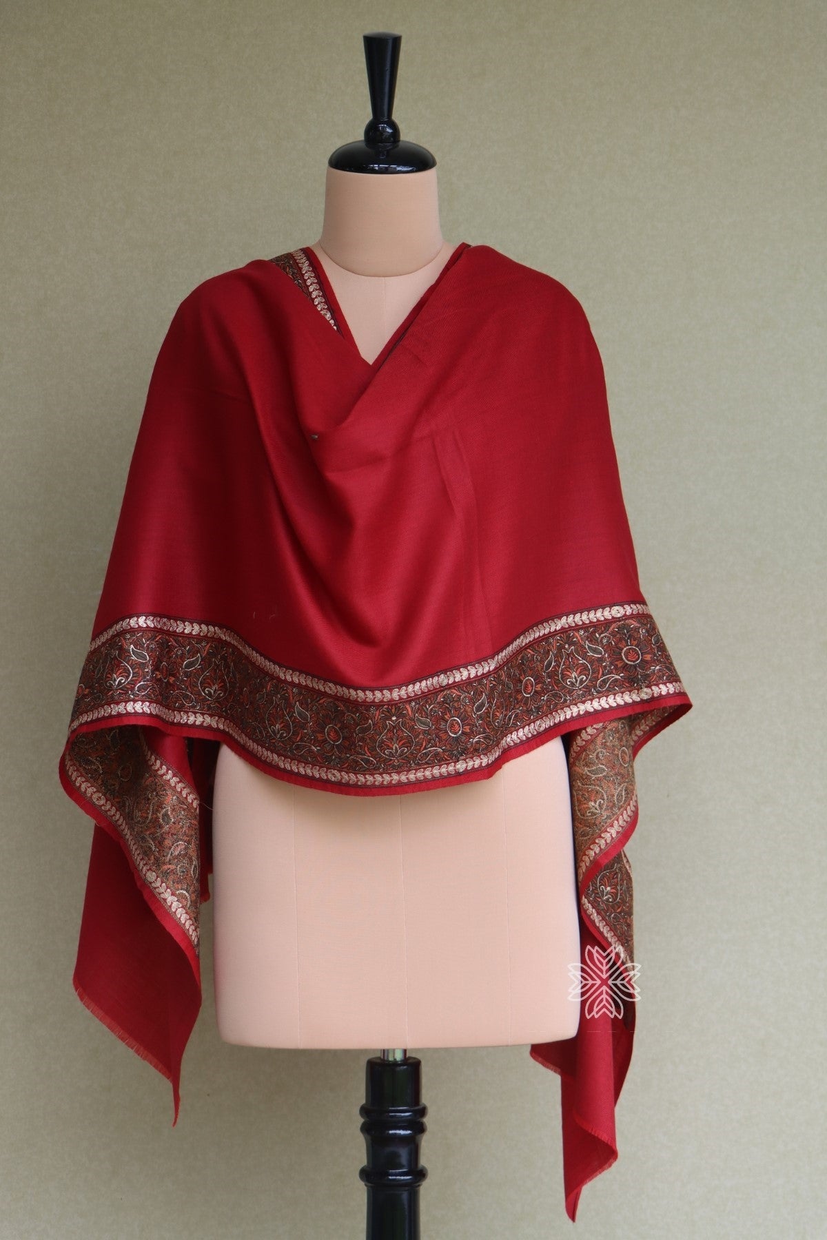 Maroon Sozni Fine Wool Shawl