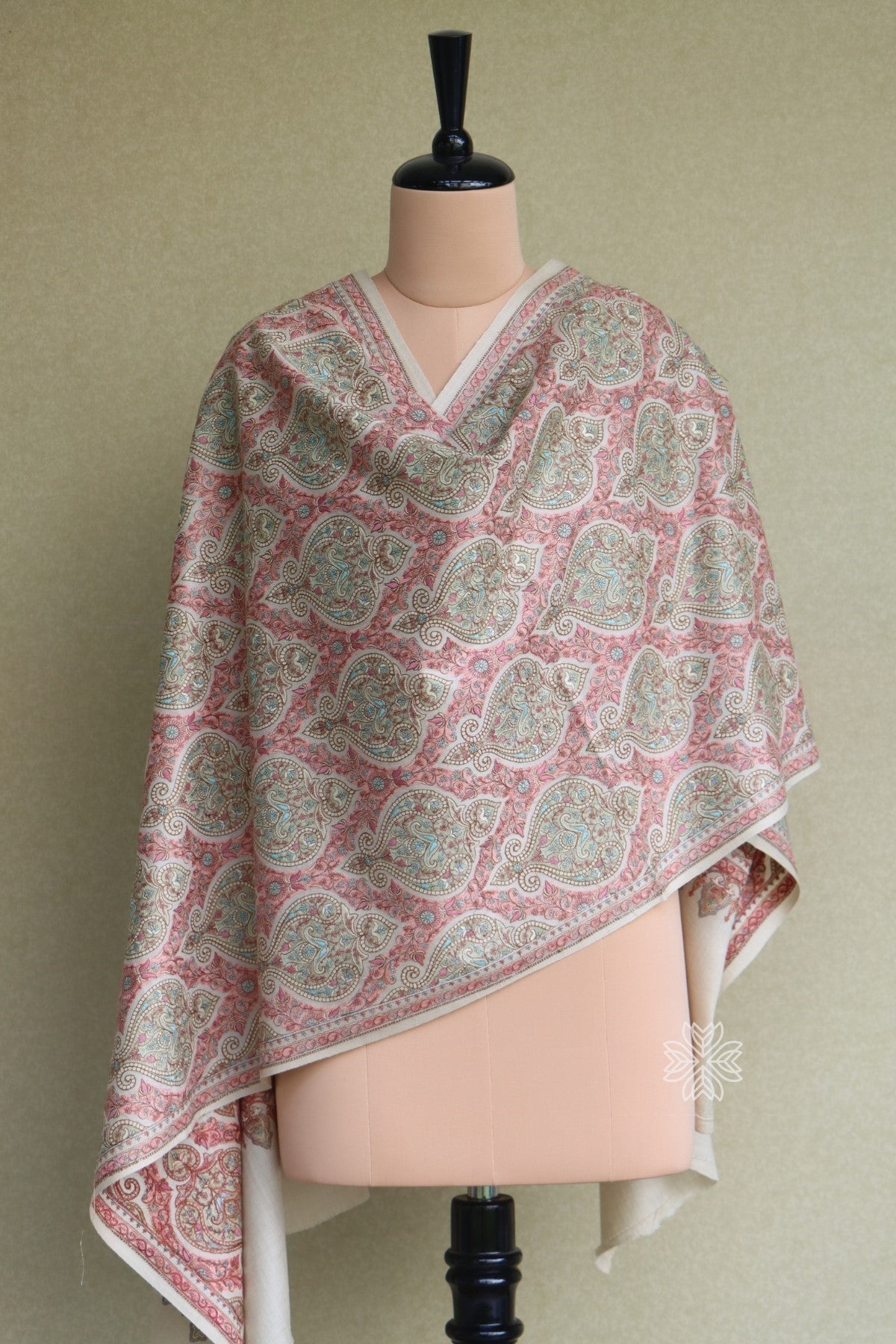 Beige Sozni Jamawar Fine Wool Shawl