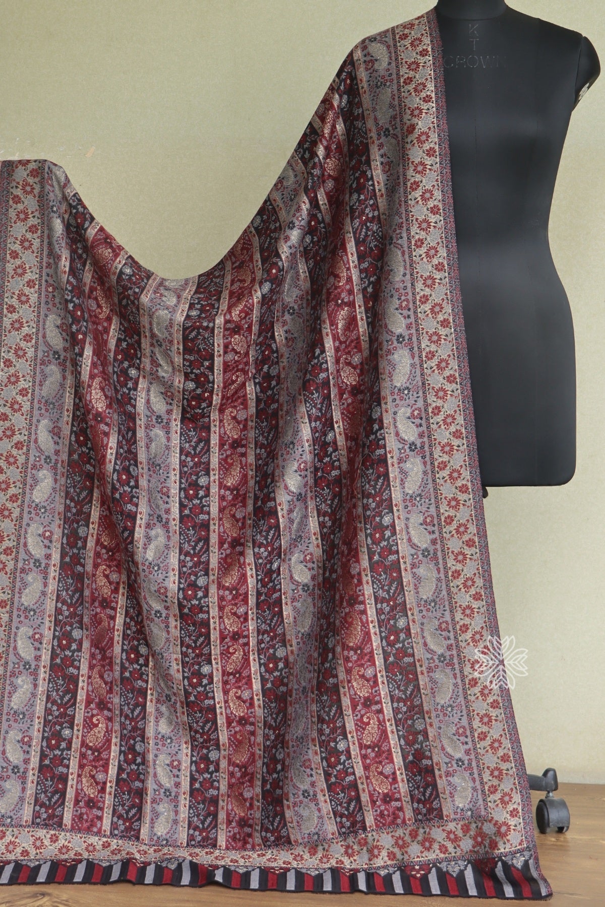 Black Striped Kani Fine Wool Shawl