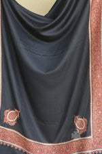 Black Sozni Fine Wool Shawl