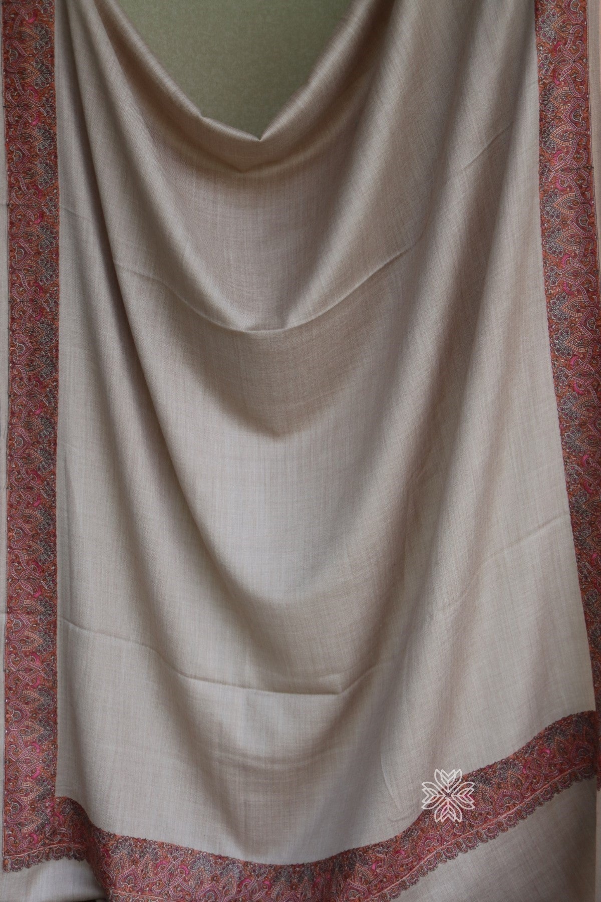 Beige Sozni Fine Wool Shawl