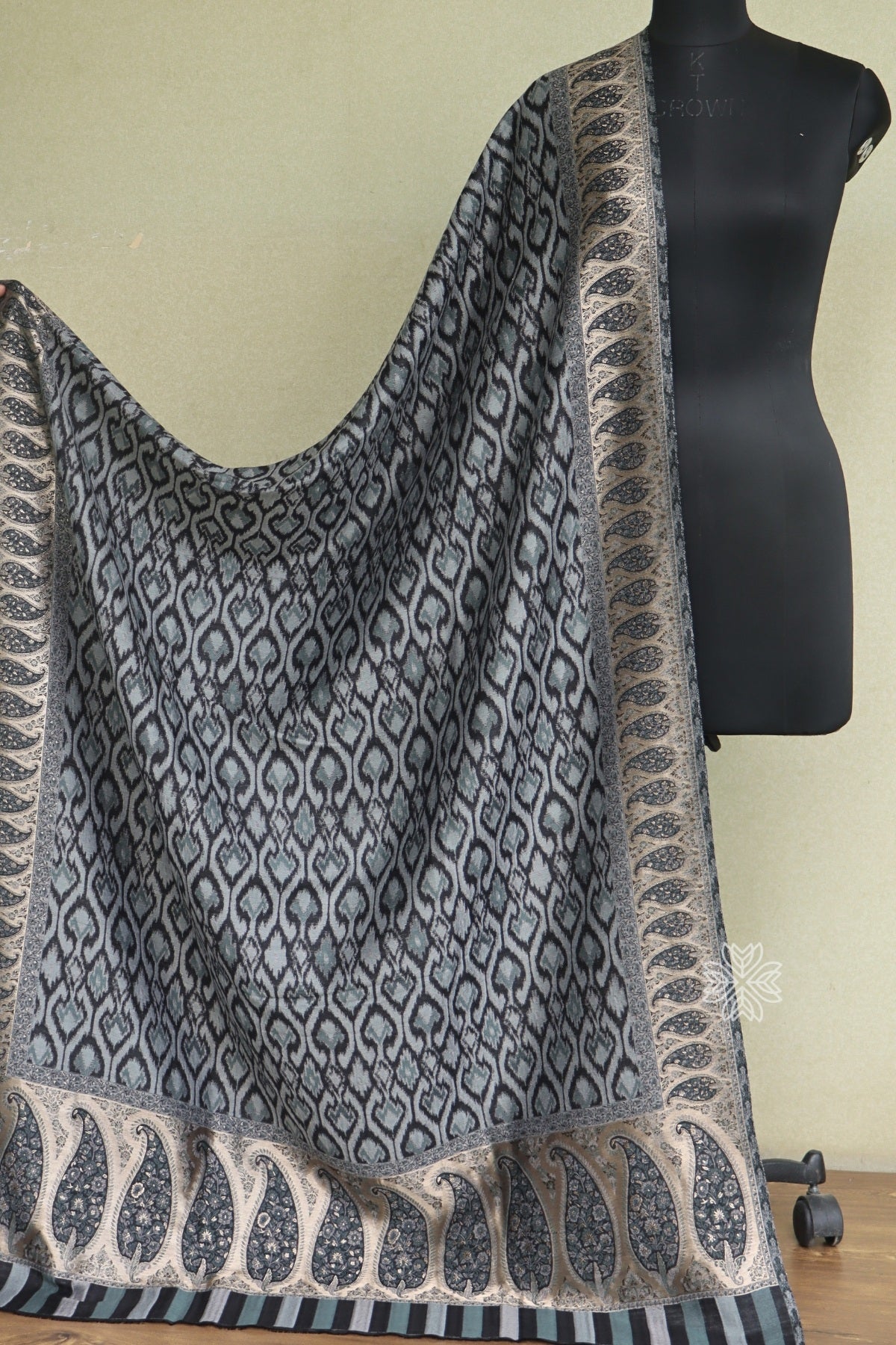 Black Kani Ikkat Fine Wool Shawl