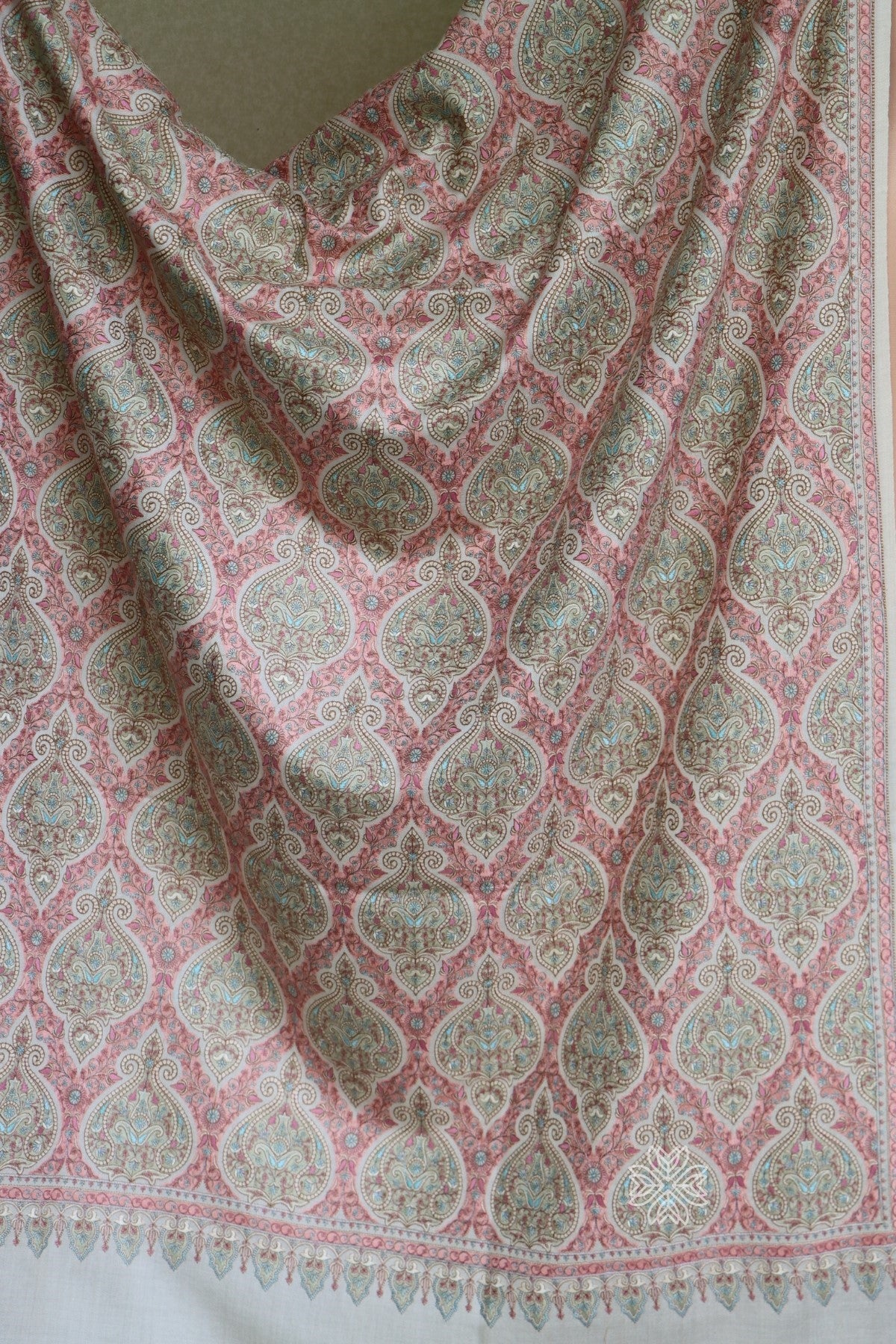 Beige Sozni Jamawar Fine Wool Shawl