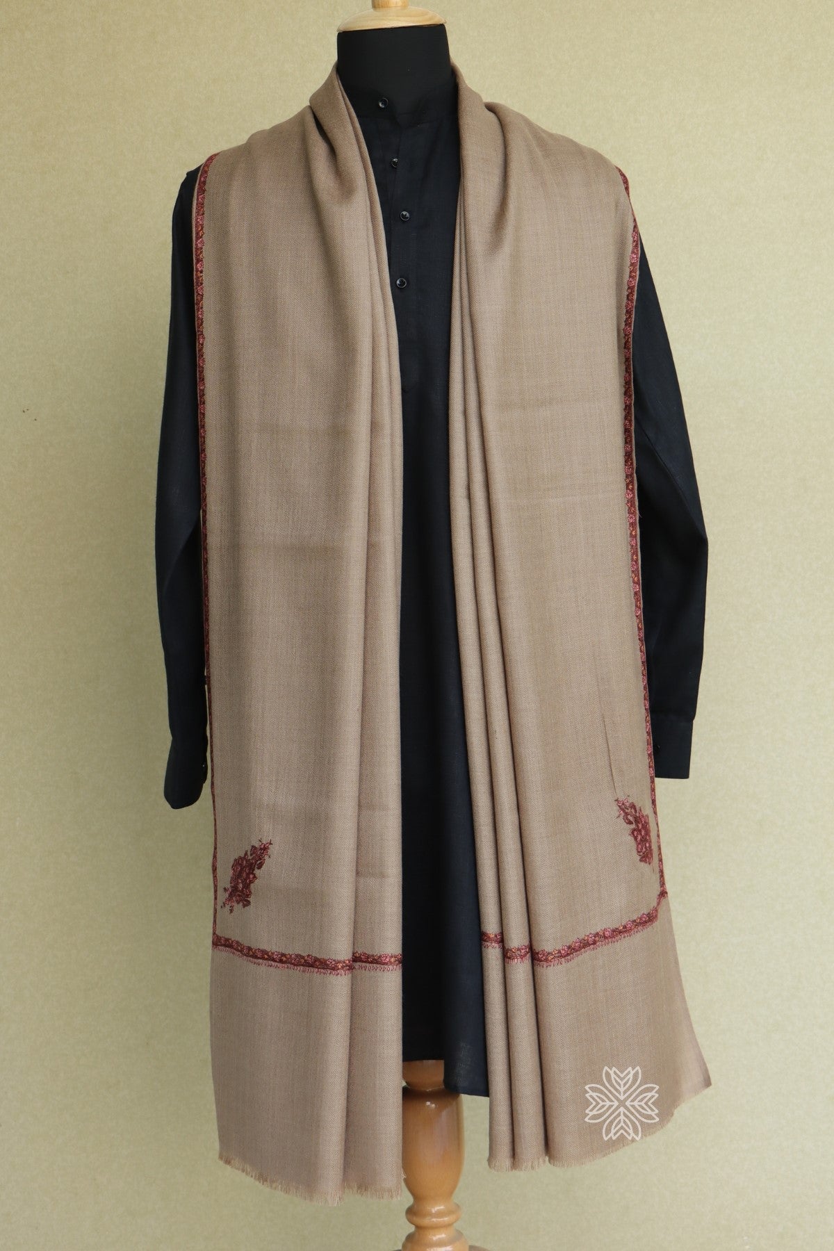 Natural Colored Men Fine Wool Sozni Shawl