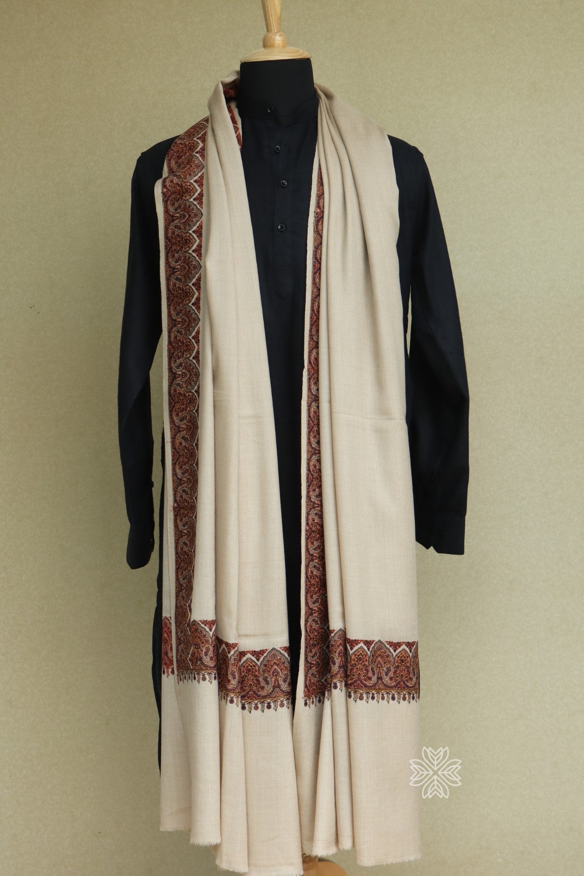 Beige Men's Fine Wool Sozni Shawl