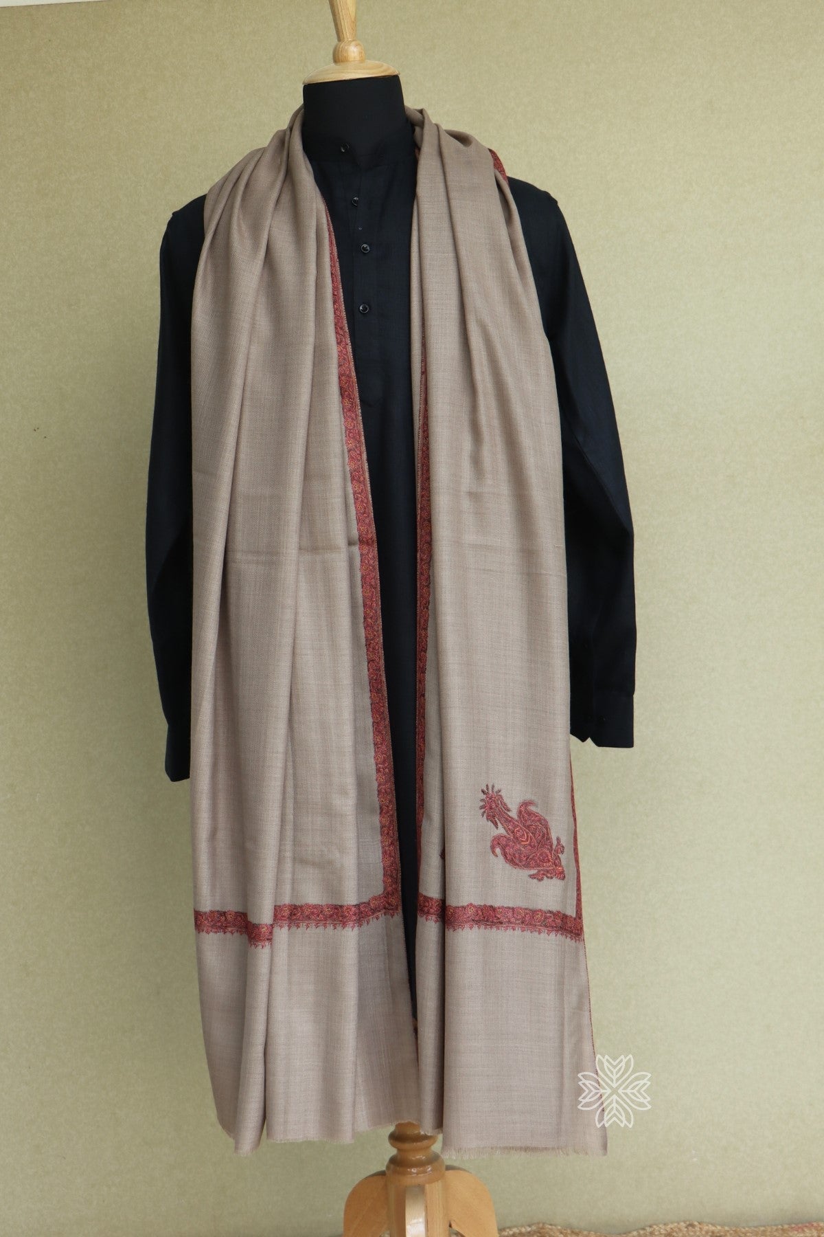 Natural Colored Men Fine Wool Sozni Shawl