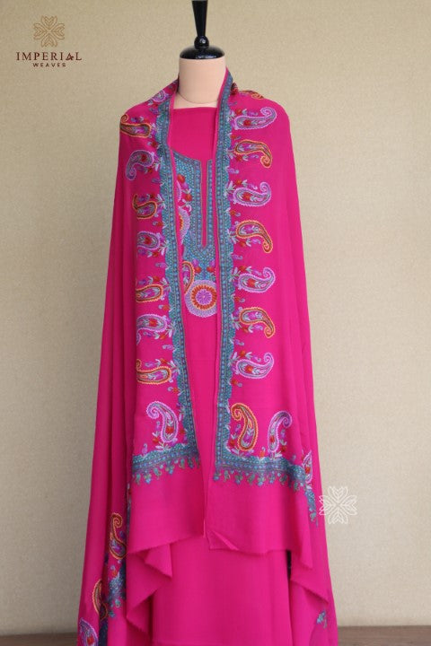 Fuchsia Pink Kashmiri Sozni Aari Hand Embroidered Suit