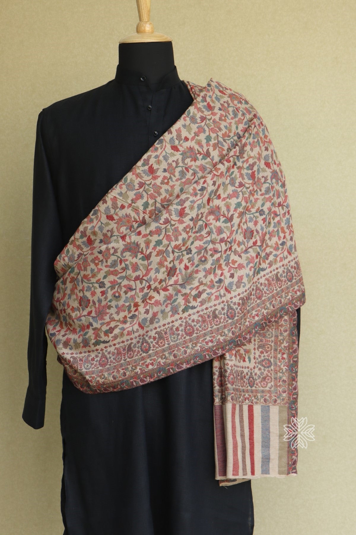 Beige Kani Men Fine Wool Shawl