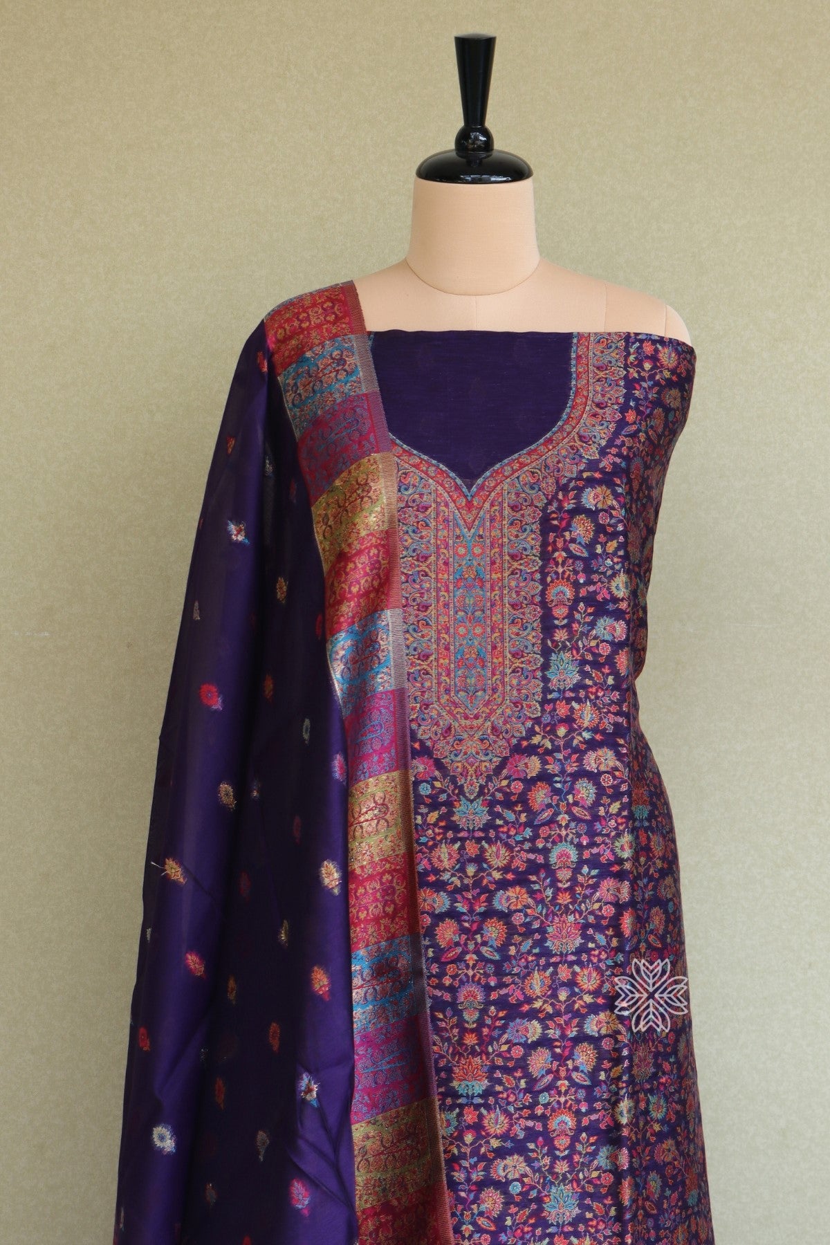 Purple Kani Silk Linen Suit with Zari