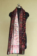 Black and Off White Reversible Kani Fine Wool Shawl