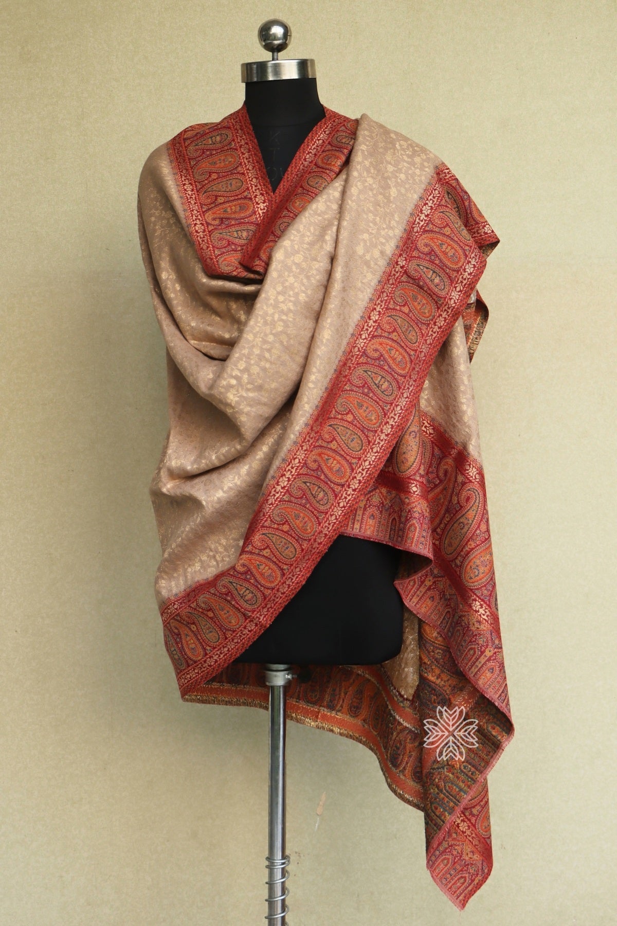 Beige Zari Kani Fine Wool Shawl