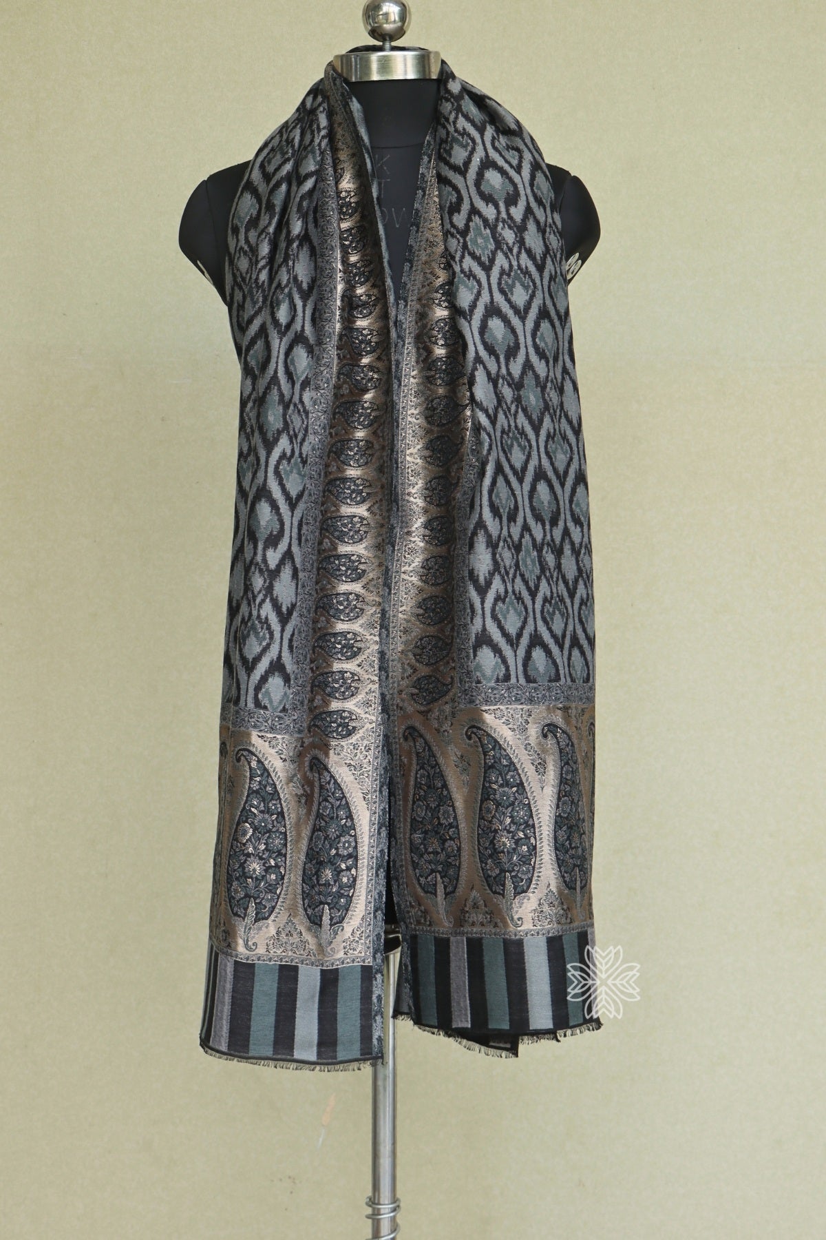 Black Kani Ikkat Fine Wool Shawl