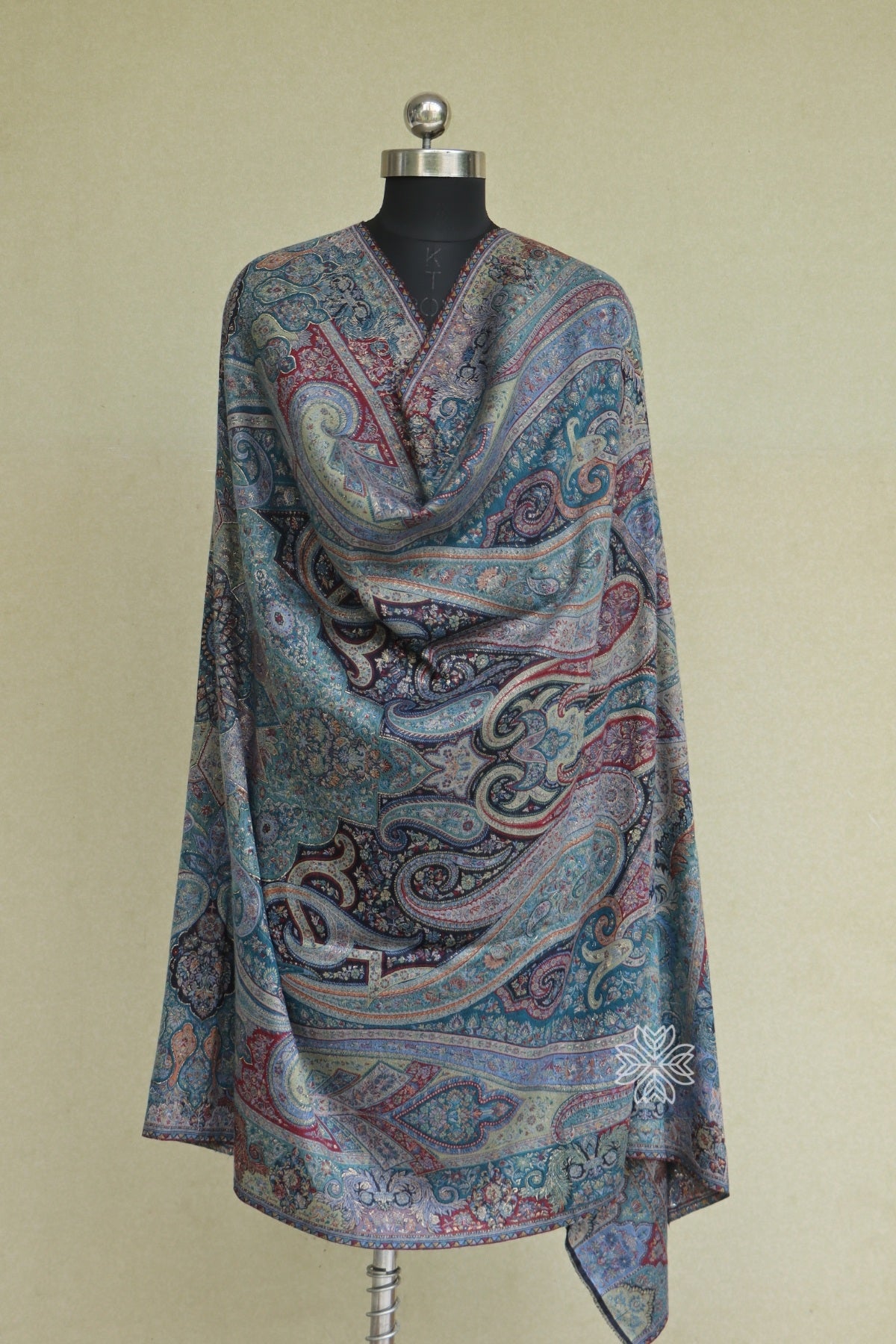 Grey Paisley Jamawar Shawl
