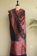 Navy Blue Kani Silk Suit with Allover Dupatta