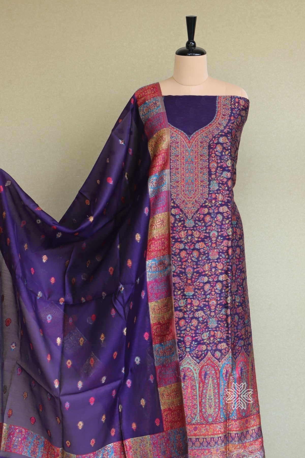 Purple Kani Silk Linen Suit with Zari