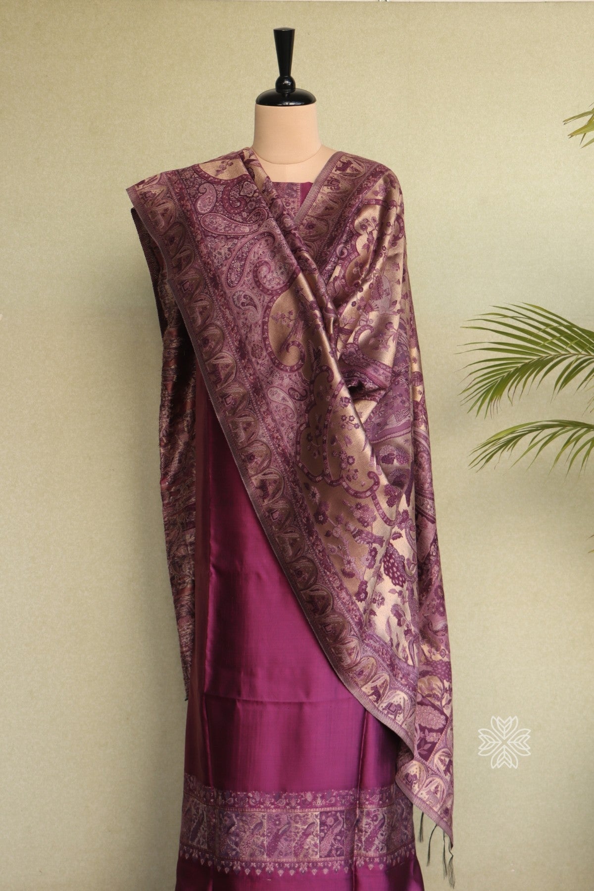 Purple Kani Silk Suit with Tissue Silk Dupatta