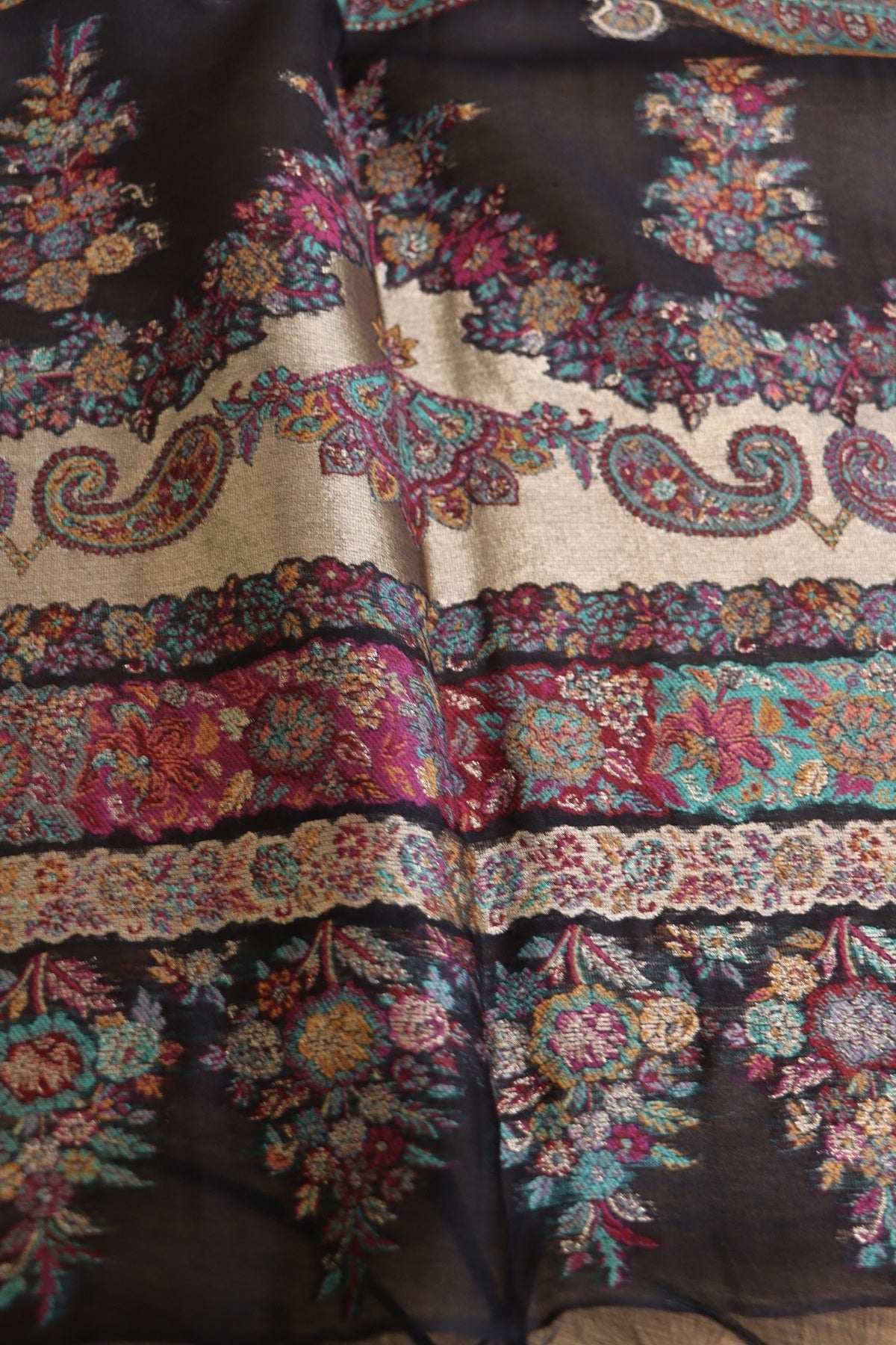 Smoky Black Kani Silk Suit with Tissue Silk Dupatta