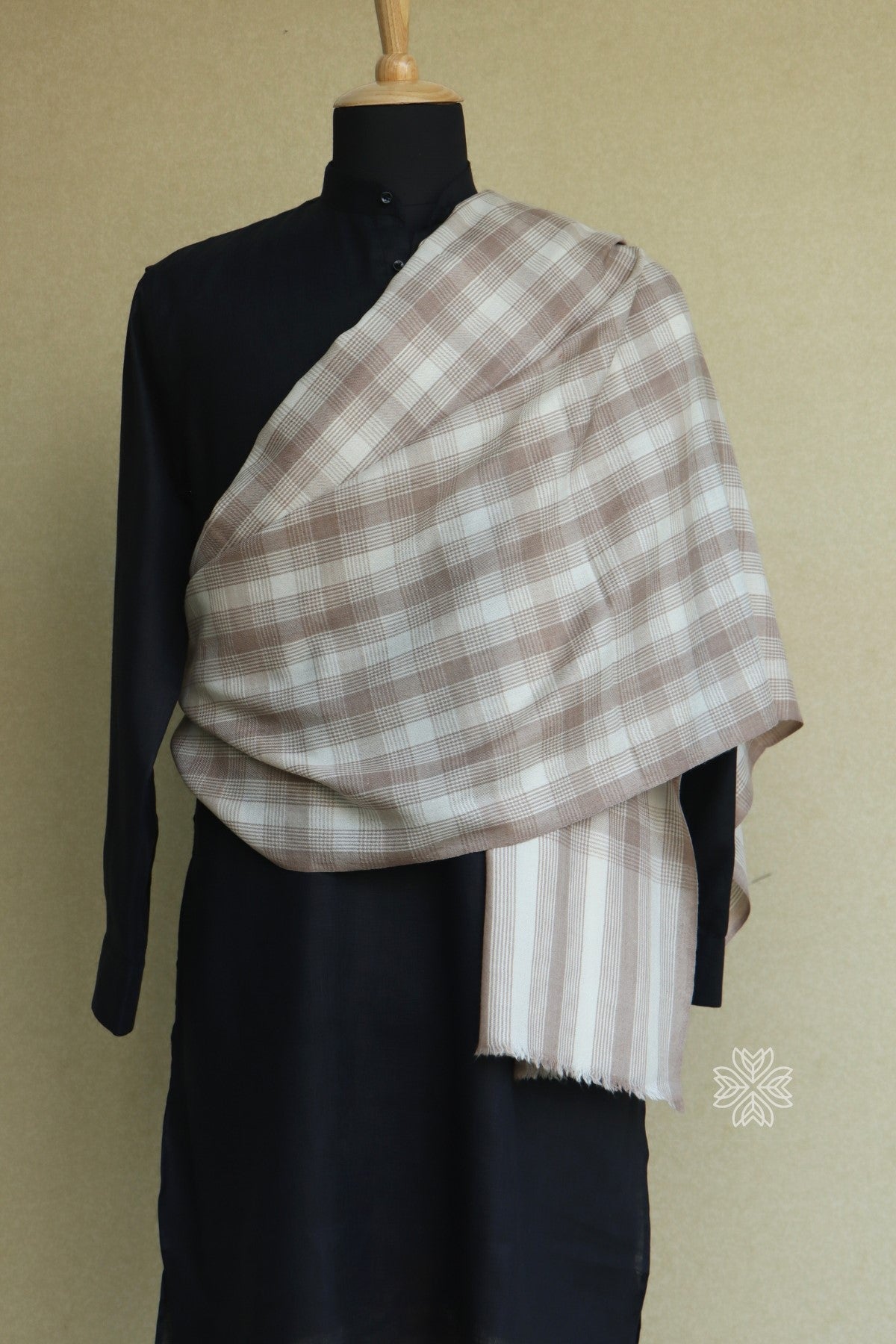 Off White Check Men's Fine Wool Shawl