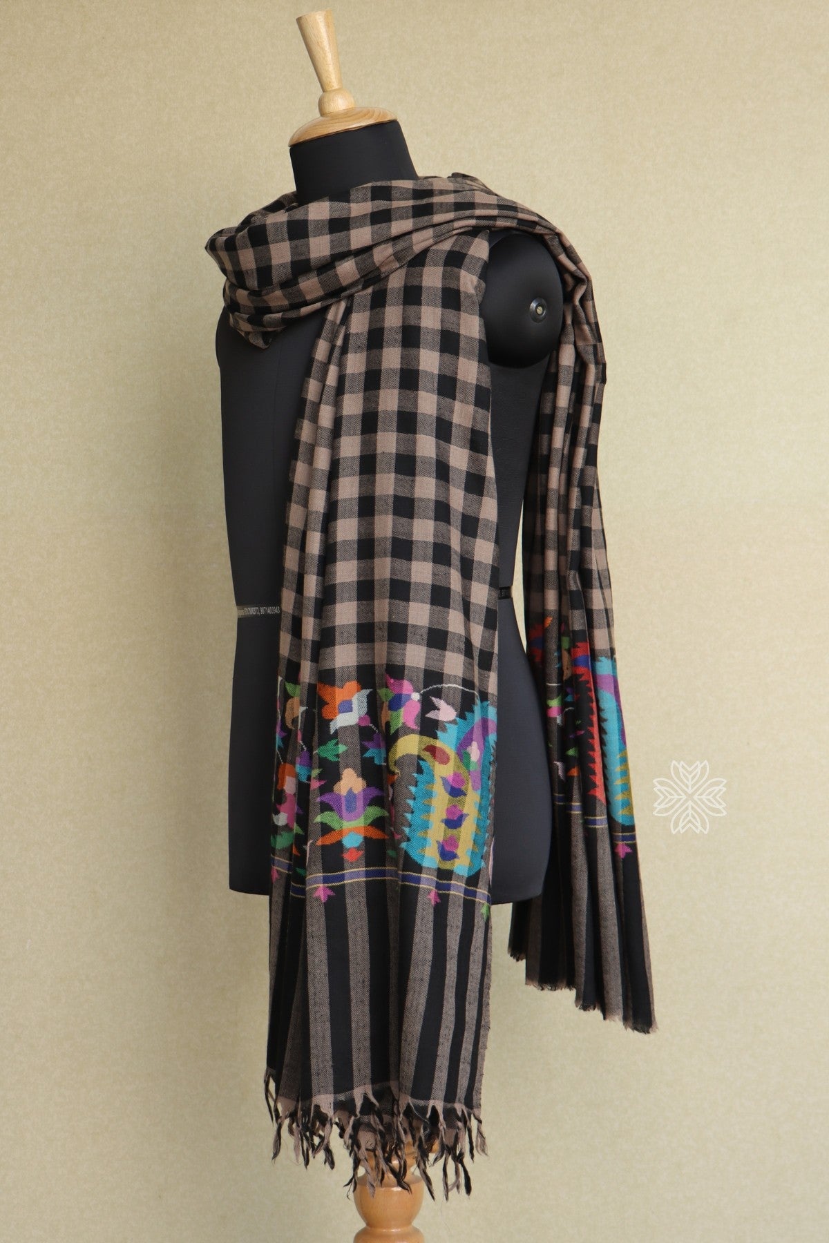 Black Check Kani Pashmina Shawl