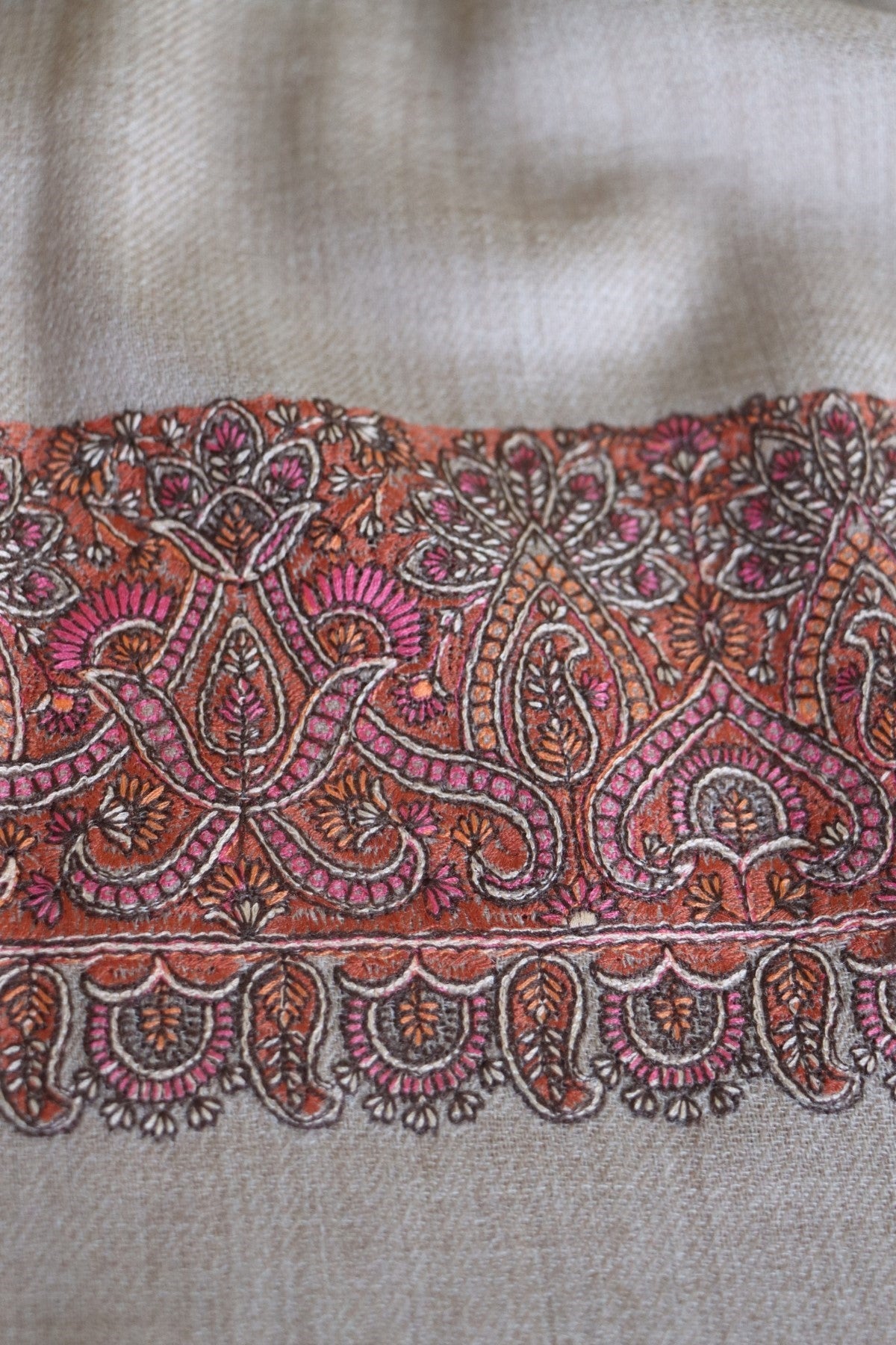 Beige Sozni Fine Wool Shawl