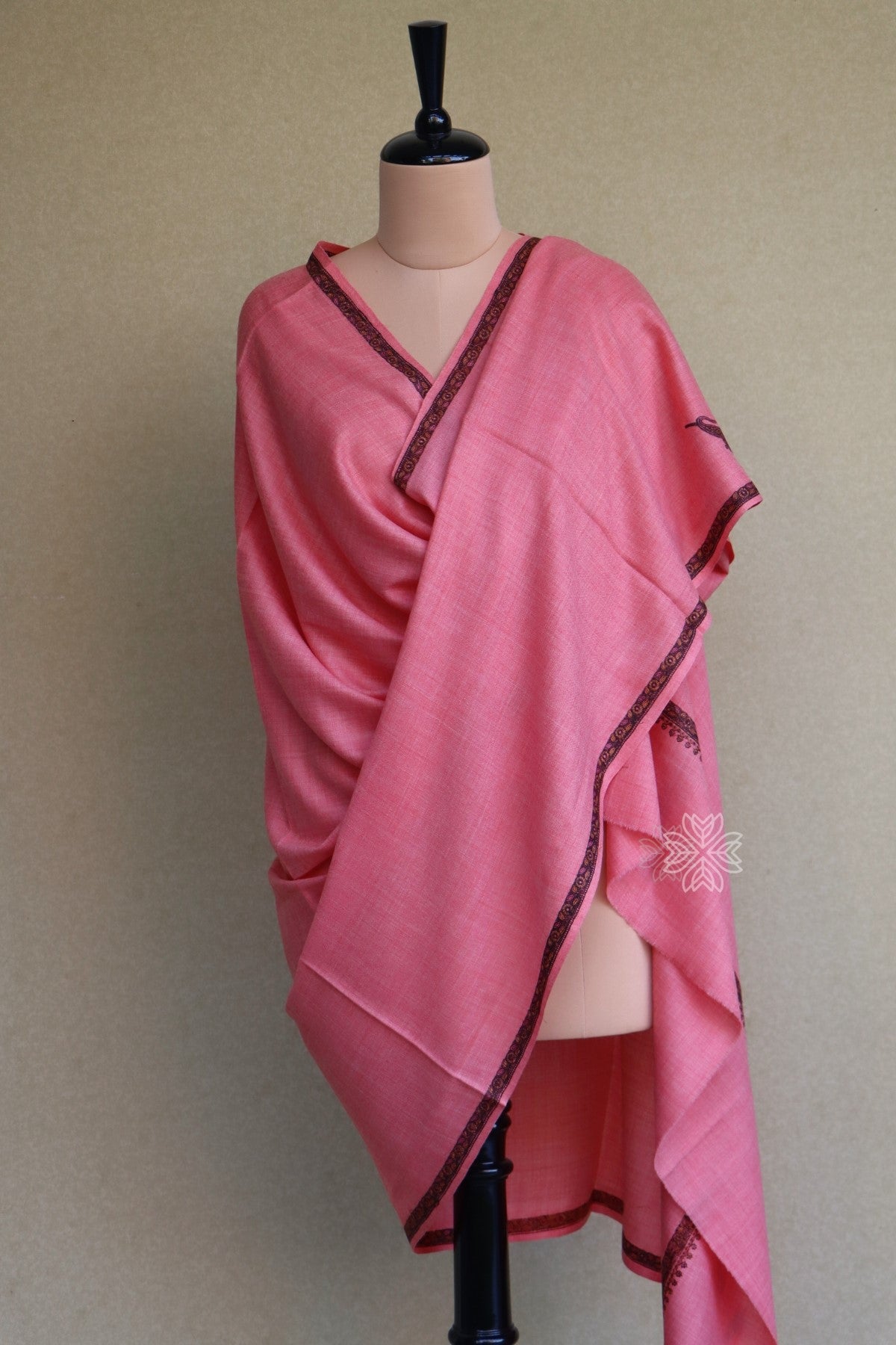 Peach Sozni Fine Wool Shawl