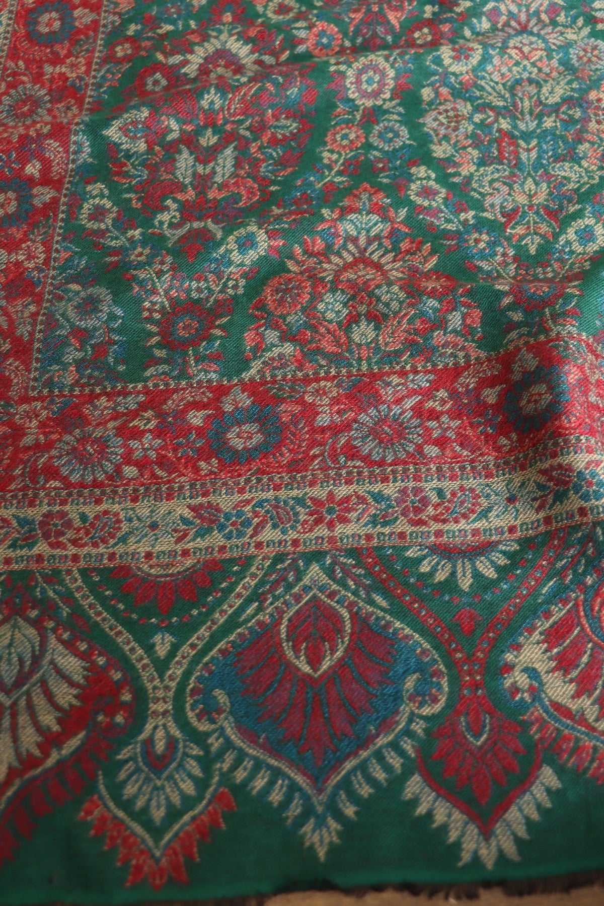 Green Kani Jamawar Fine Wool Shawl