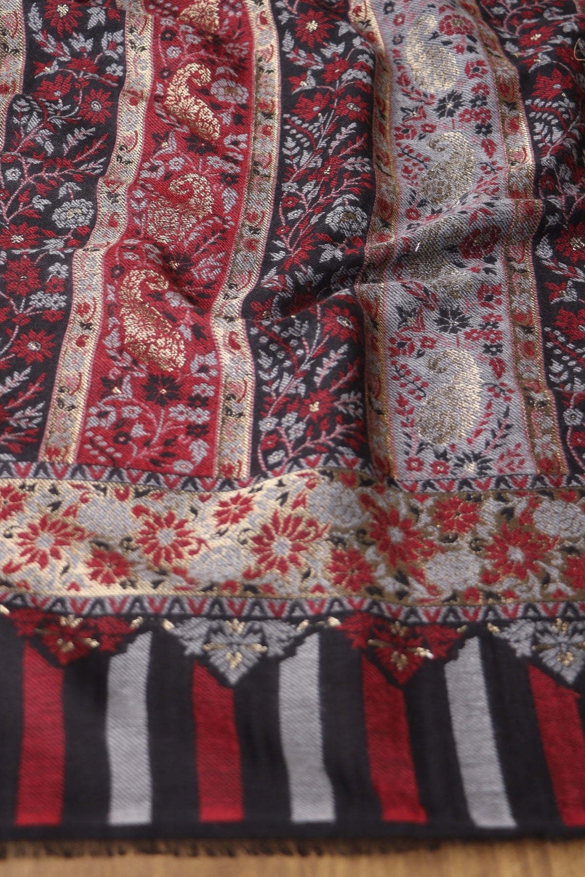 Black Striped Kani Fine Wool Shawl