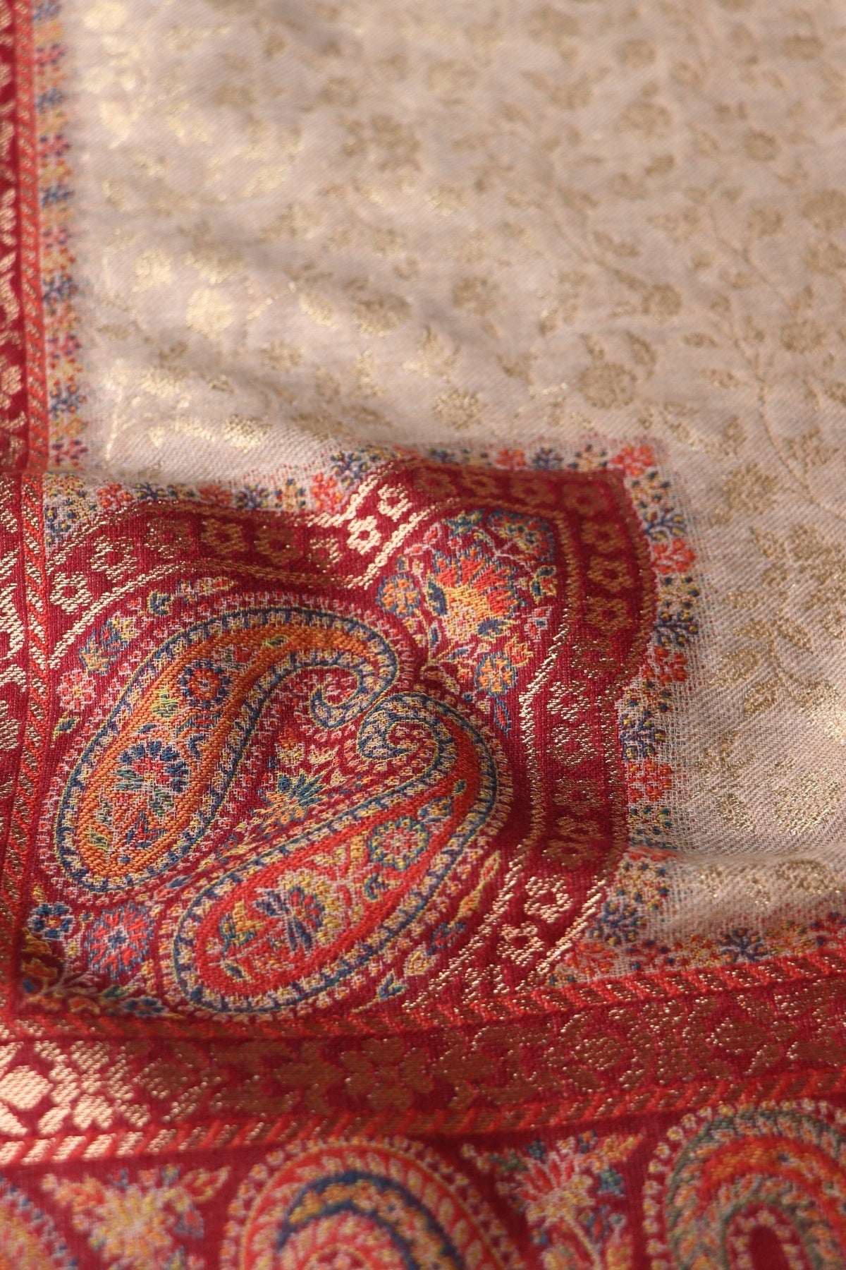Beige Zari Kani Fine Wool Shawl