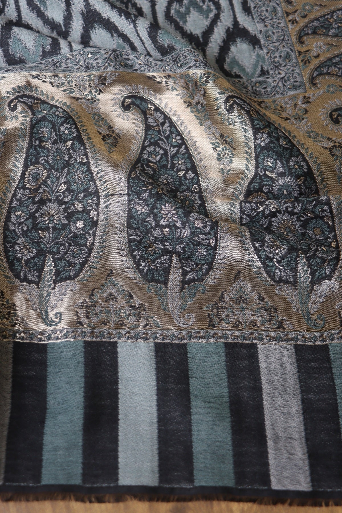 Black Kani Ikkat Fine Wool Shawl